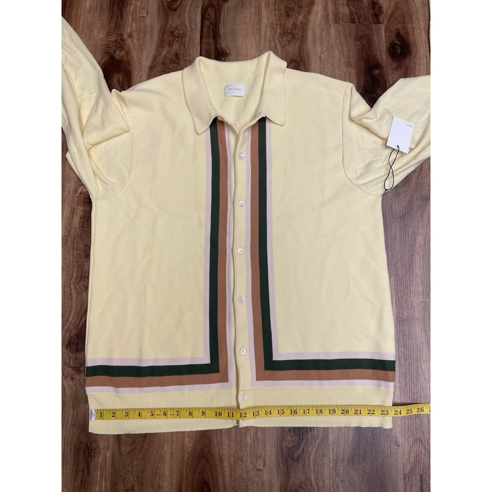 NWT Aimé Leon Dore Yellow Striped Cotton Polo Cardigan Sweater XXL - Picture 7 of 9